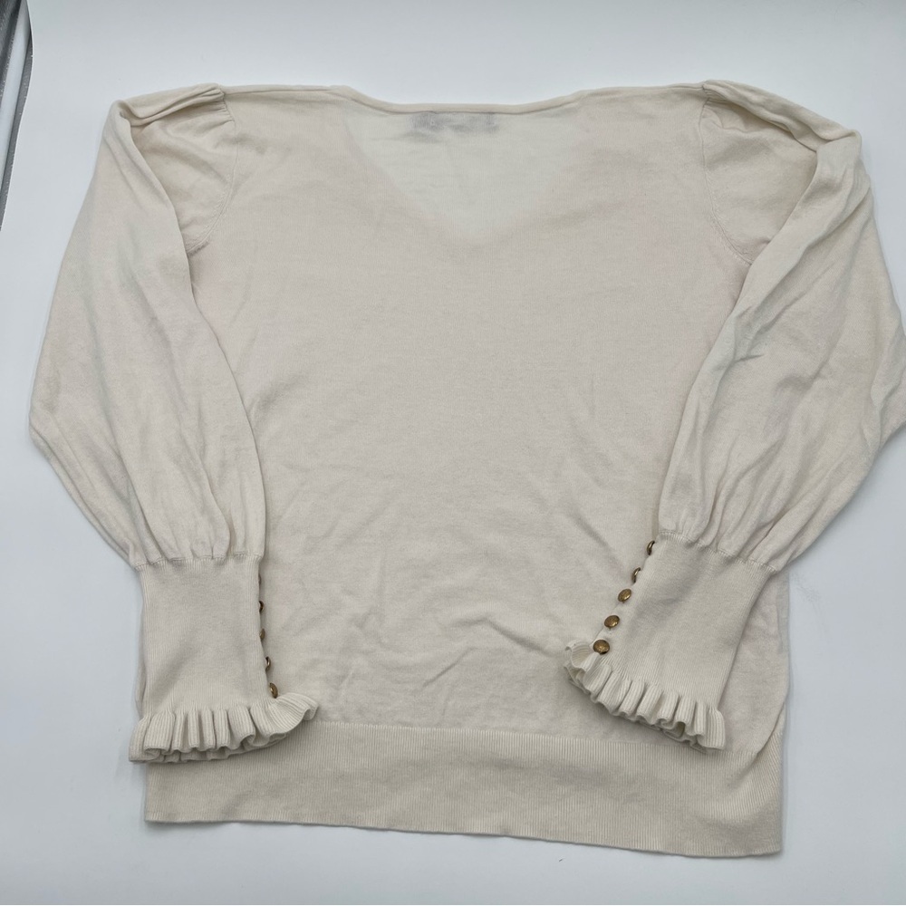 Lauren Ralph Lauren Button Cuff Sweater Women’s Large Ivory V-Neck Knit Cotton - Picture 7 of 10